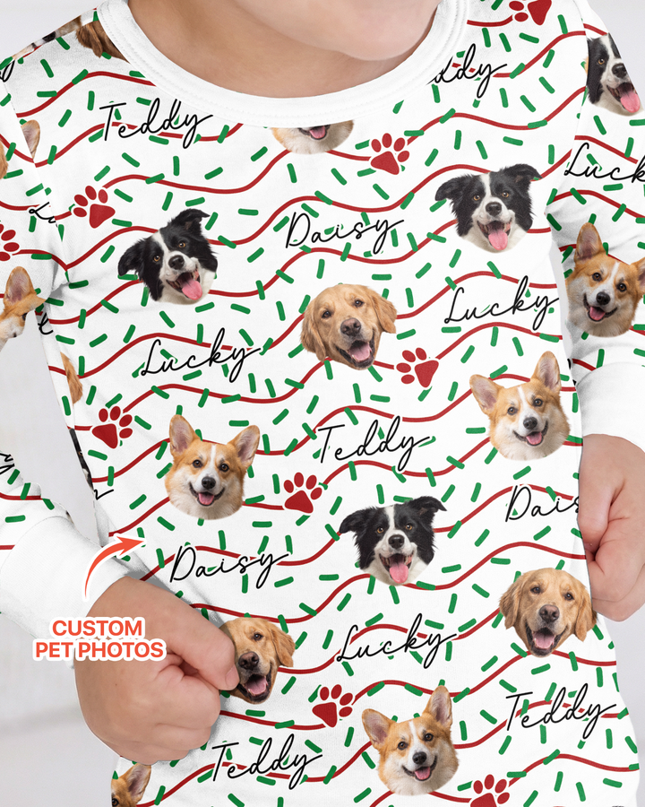 Custom Pet Photo Christmas Sprinkles Bamboo Two Piece Long Sleeve Pajama Set