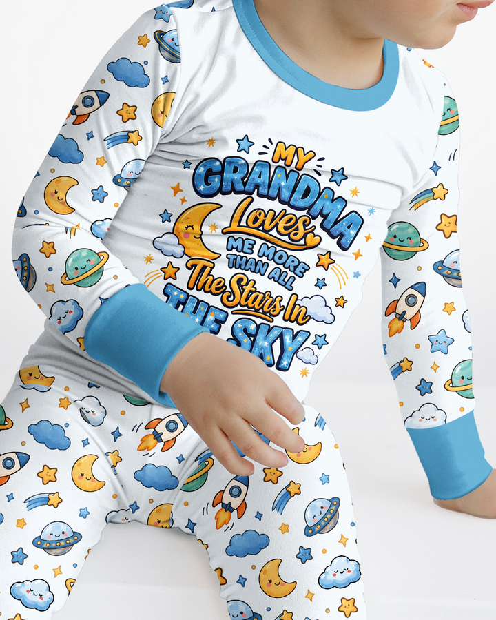 My Grandma Loves Me More Than All The Stars Bamboo Two Piece Long Sleeve Pajama Set