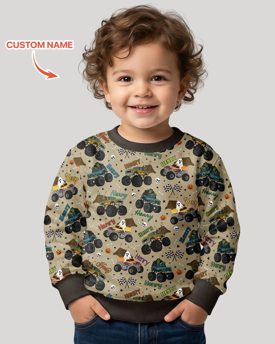 Custom Name Halloween Creepy Crusher Family Matching Bamboo Crewneck Sweatshirt