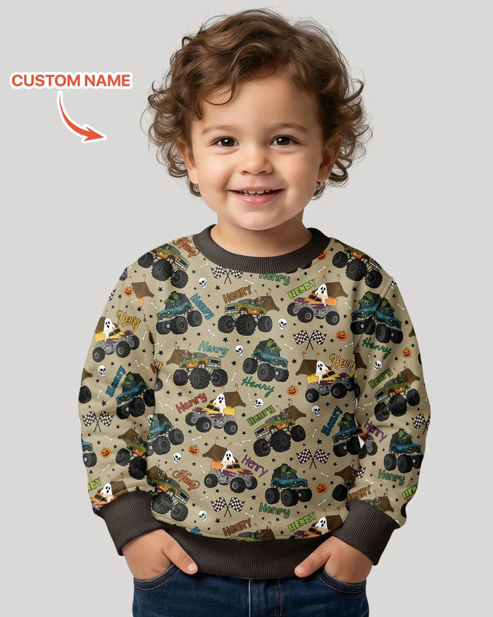 Custom Name Halloween Creepy Crusher Family Matching Bamboo Crewneck Sweatshirt