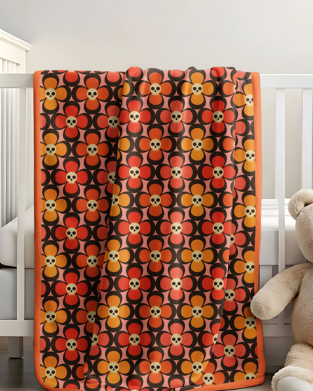 Retro Skull Flower Halloween Bamboo Blanket