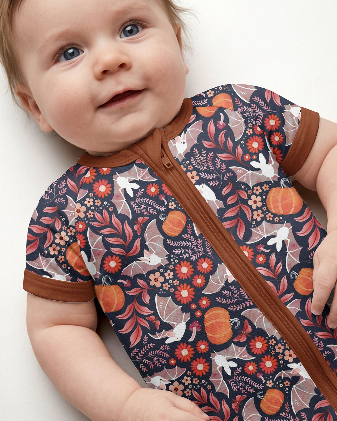 Bat Pumpkin Floral Halloween Bamboo Shorty Zippy