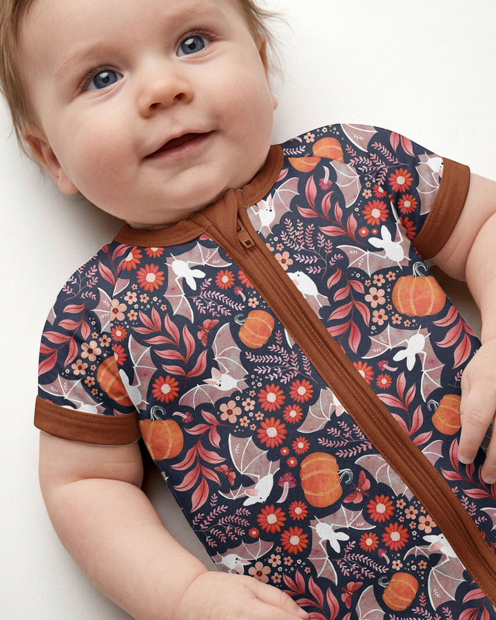 Bat Pumpkin Floral Halloween Bamboo Shorty Zippy