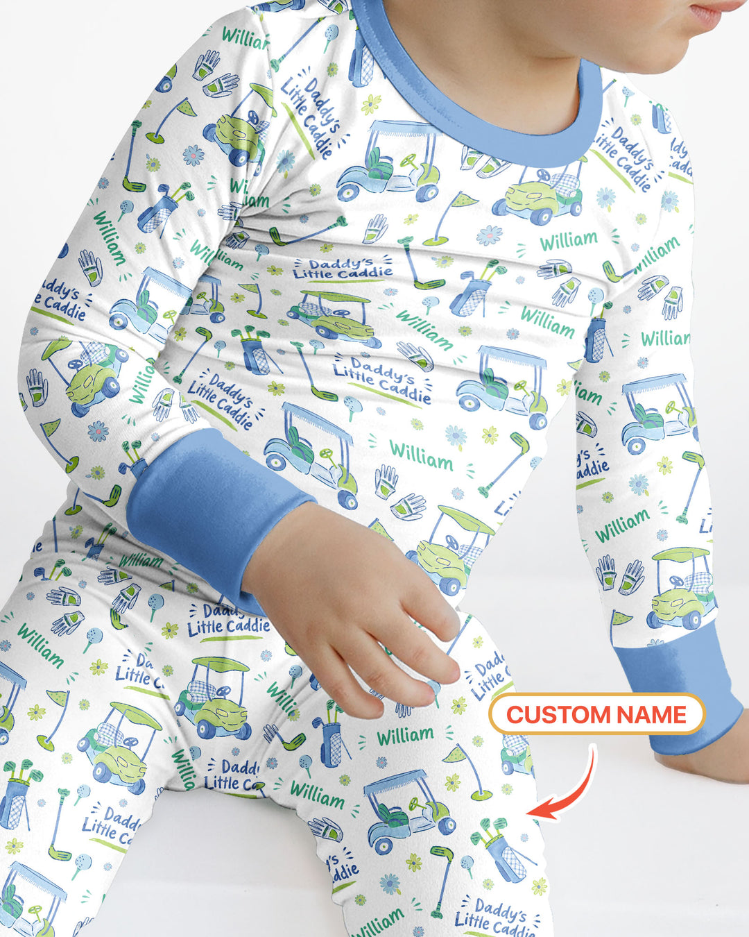 Daddy's Little Caddie Custom Name Bamboo Two Piece Long Sleeve Pajama Set