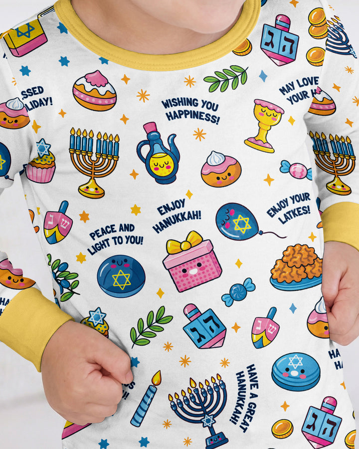 Kawaii Menorah Holiday Bamboo Two Piece Long Sleeve Pajama Set