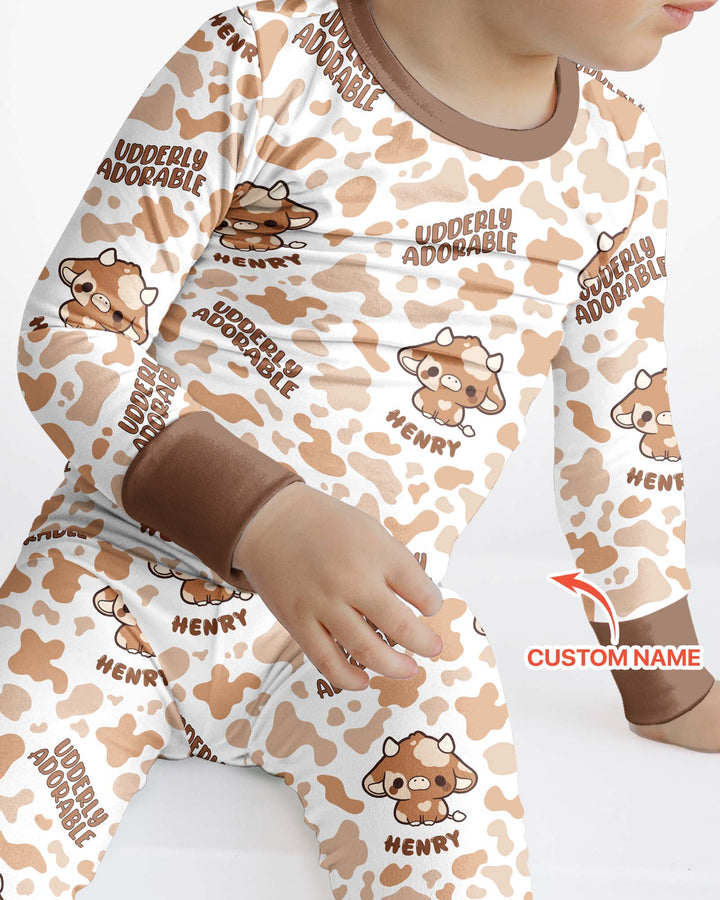 Udderly Adorable Custom Name Bamboo Two Piece Long Sleeve Pajama Set