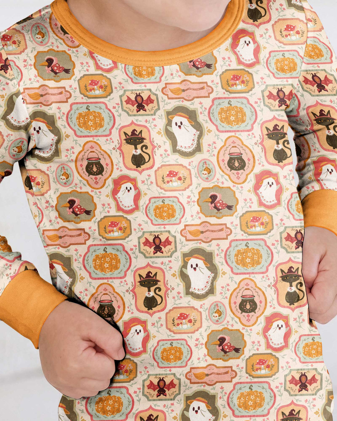 Cute Vintage Magical Cottage Style Halloween Bamboo Two Piece Long Sleeve Pajama Set