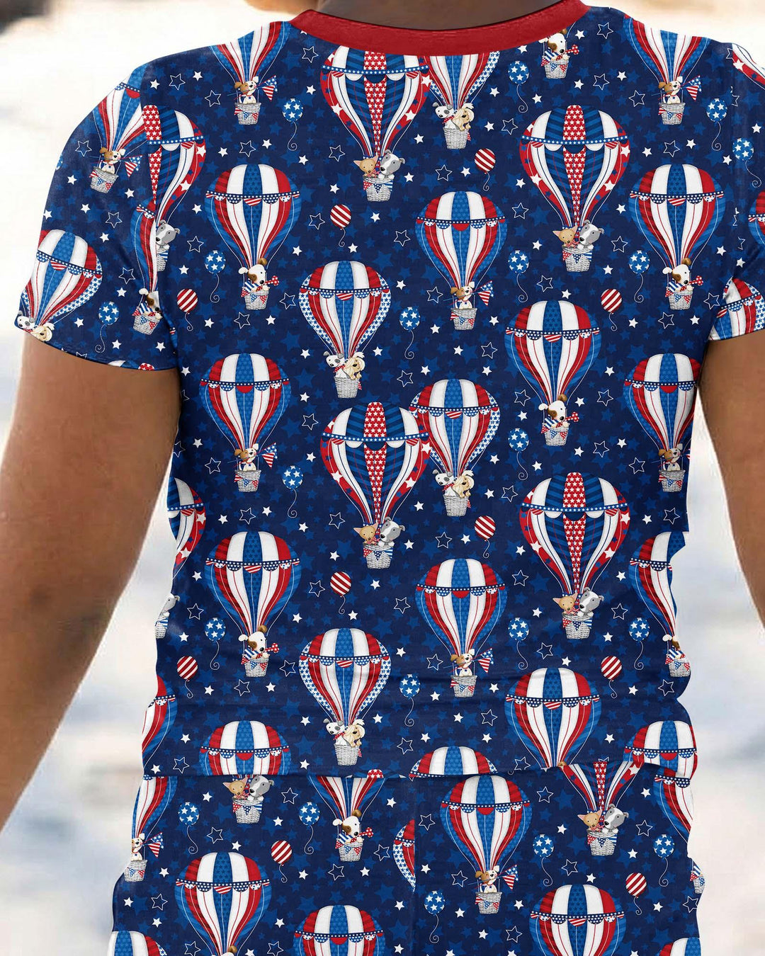 Patriotic Pups in Hot Air Balloons Family Matching Bamboo Two Piece Short Sleeve Pajama y)