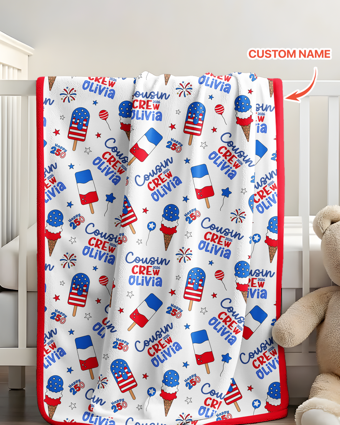 Custom Name 4th of July Cousin Crew Bamboo Blanket