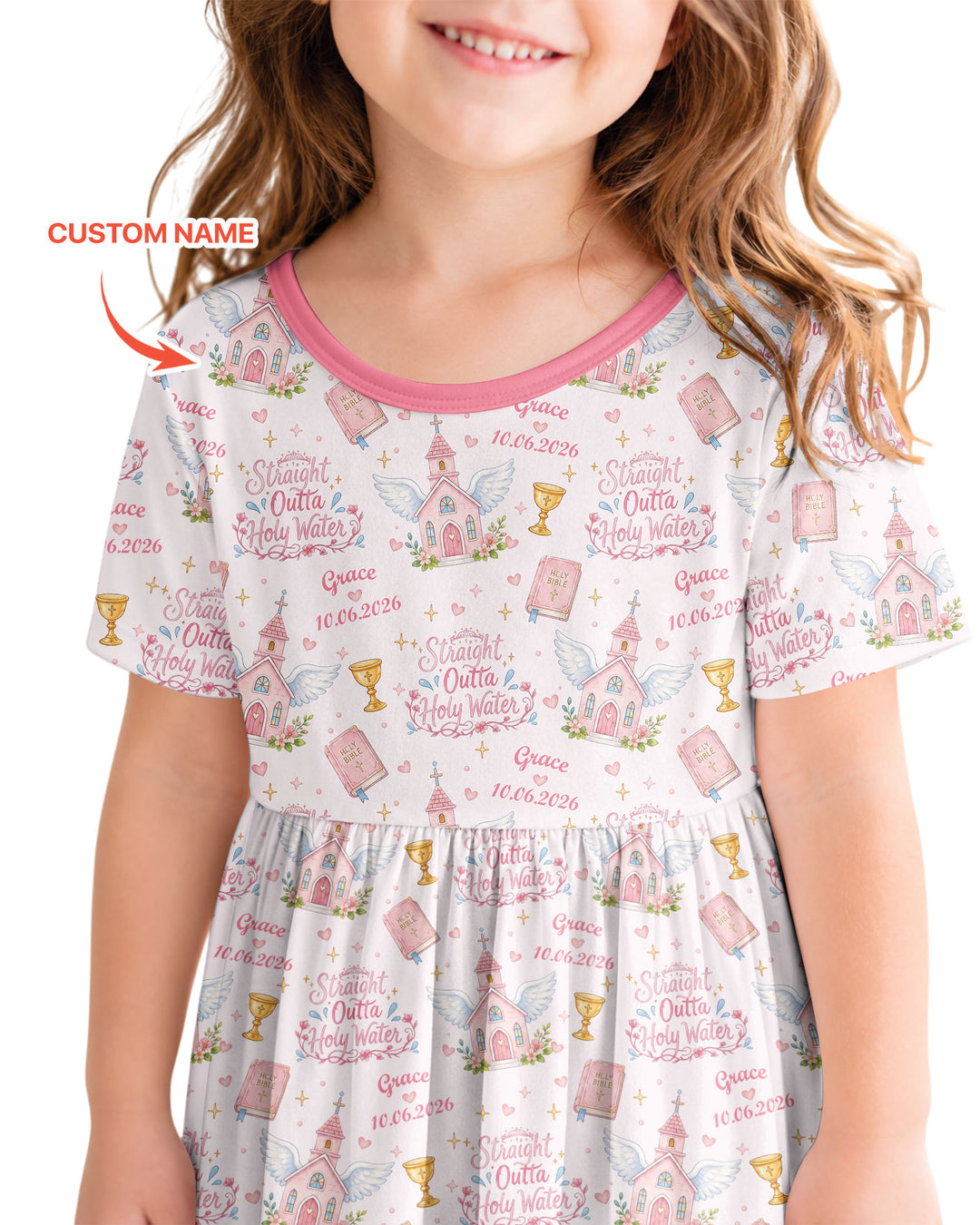Custom Name Baptism Christening Straight Outta Holy Water Water Bamboo Twirl Dress