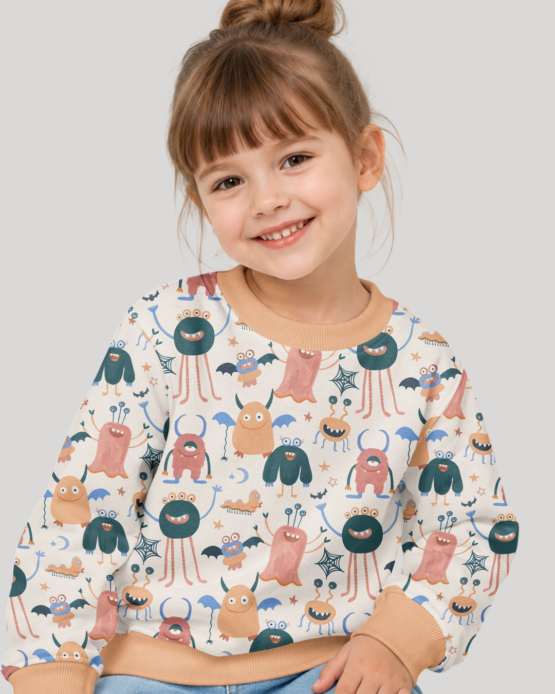 Monsters Fun Pastels Hand Painted Cute Bamboo Crewneck Sweatshirt