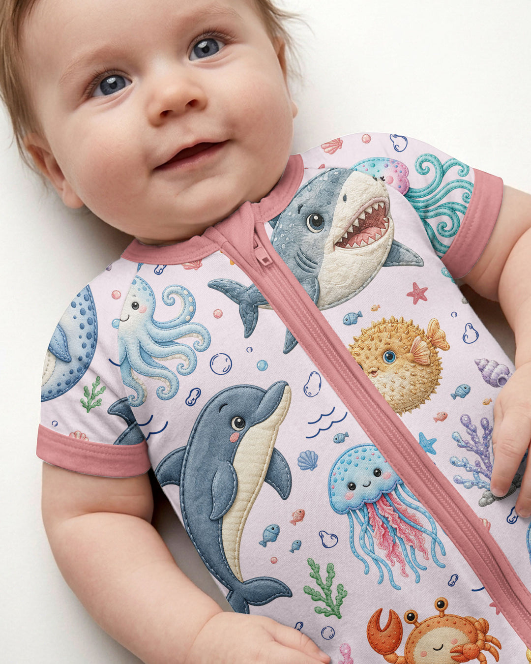 Cute Ocean Animals Bamboo Shorty Zippy