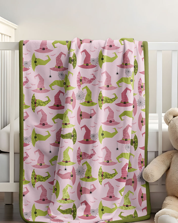 Pink Witch Hat Halloween Bamboo Blanket