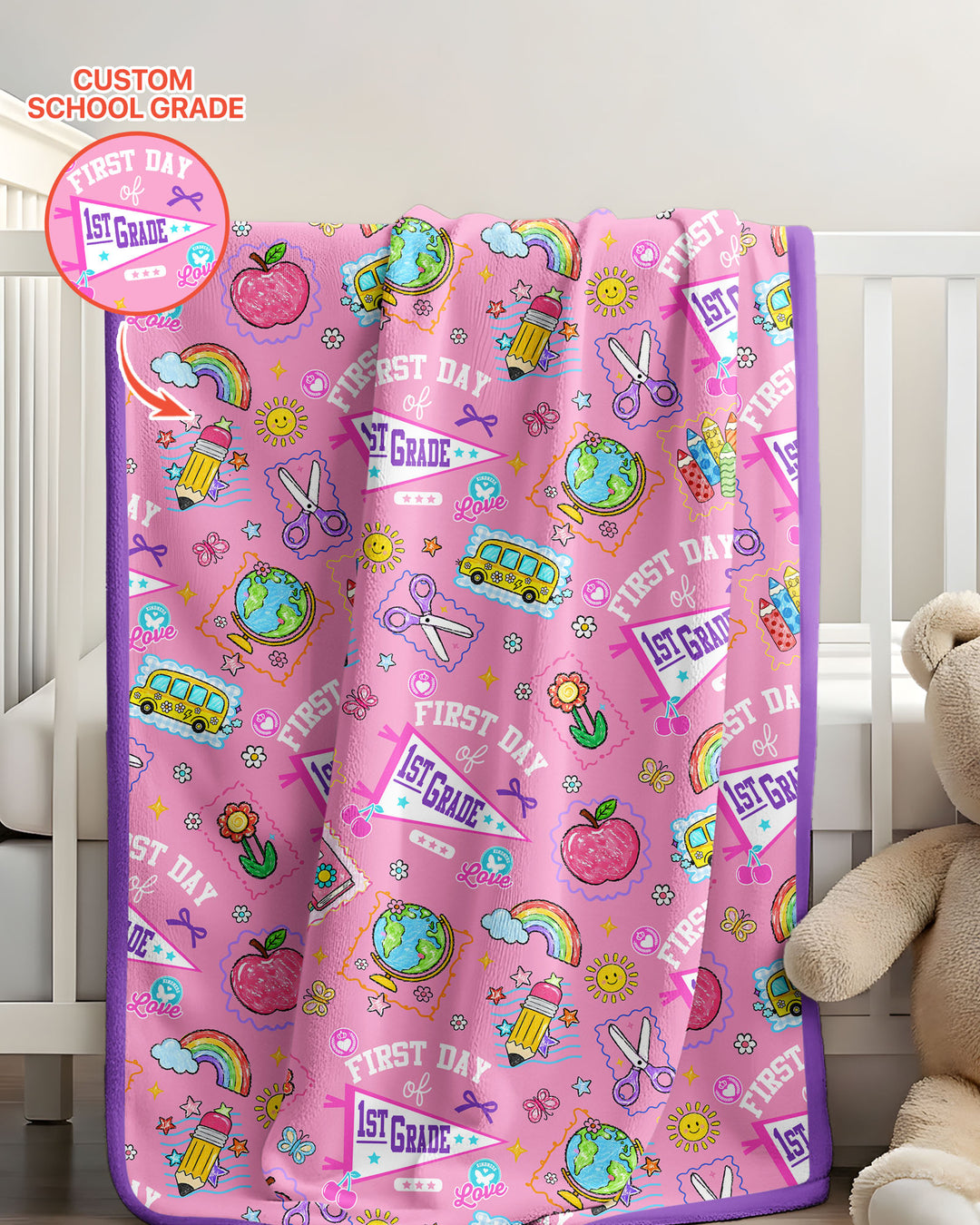 Custom Grade Girls School First Day Bamboo Blanket