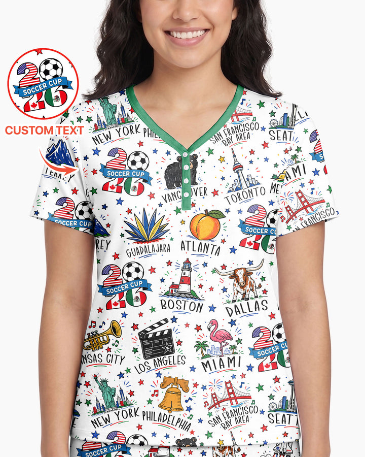 2026 Soccer Cup Host Citties Bamboo Women Short Sleeve Short Pajama Set