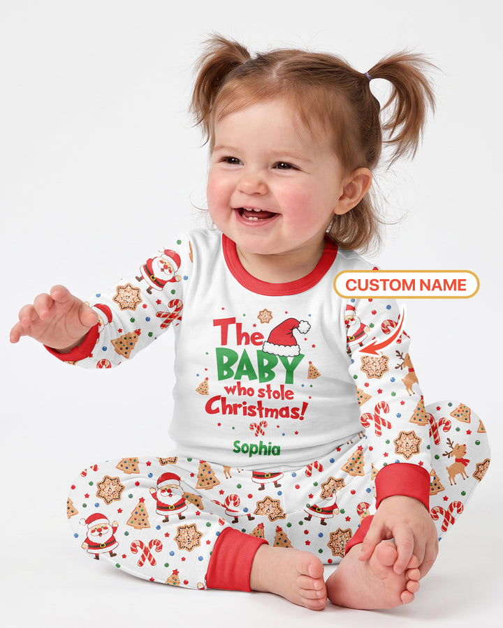 Custom Name The Baby Who Stole Christmas Bamboo Two Piece Long Sleeve Pajama Set