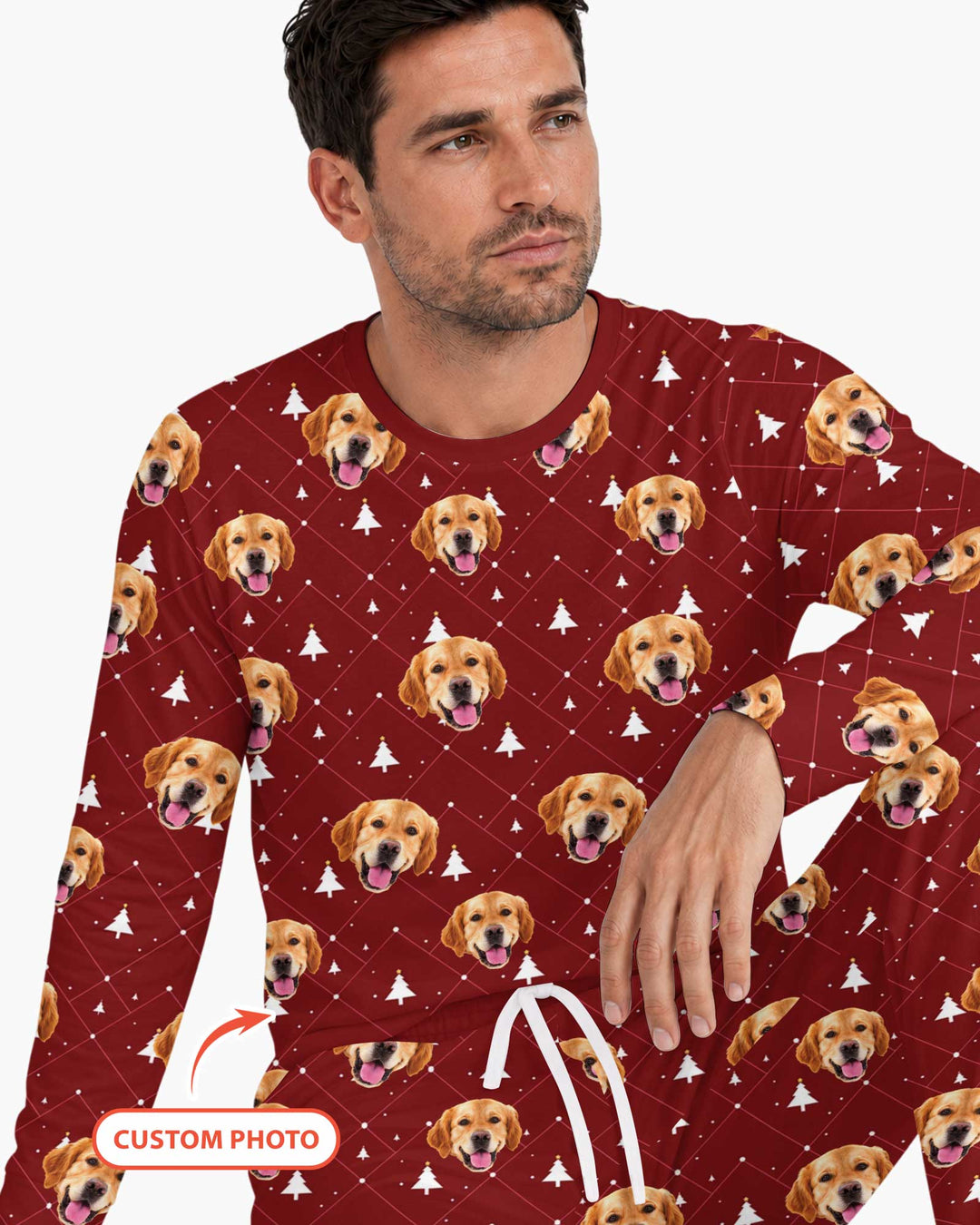 Custom Photo With Christmas Pattern Pajamas Bamboo Men's Pajama Set