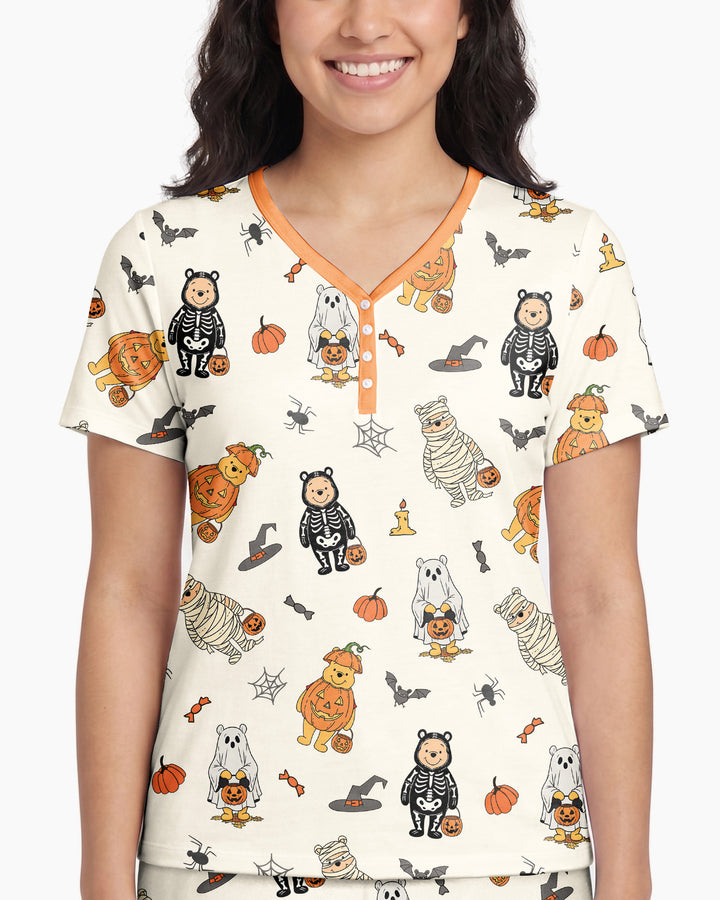 Retro Trick Or Treat Bamboo Women Short Sleeve Short Pajama Set