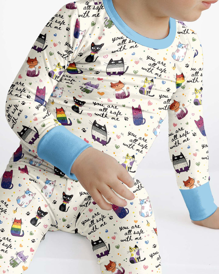 Loved & Safe Kitties Family Matching Bamboo Two Piece Long Sleeve Pajama Set