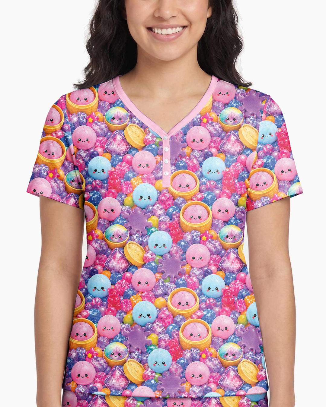 Rainbow Glitter Dumplings Bamboo Women Short Sleeve Short Pajama Set