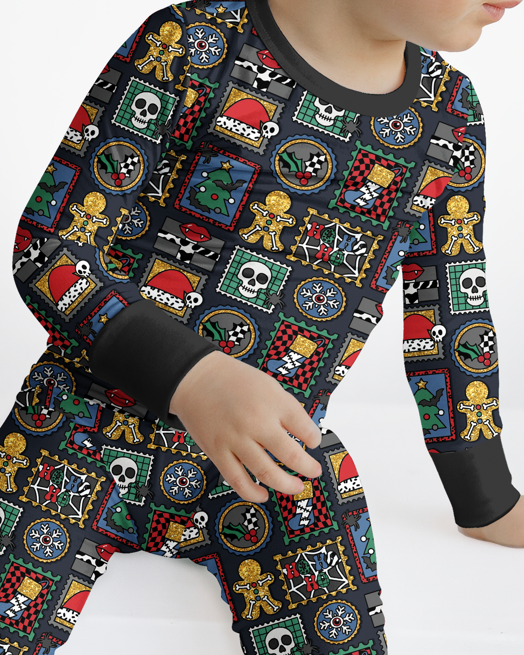 Retro Spooky Christmas Stamp Bamboo Two Piece Long Sleeve Pajama Set
