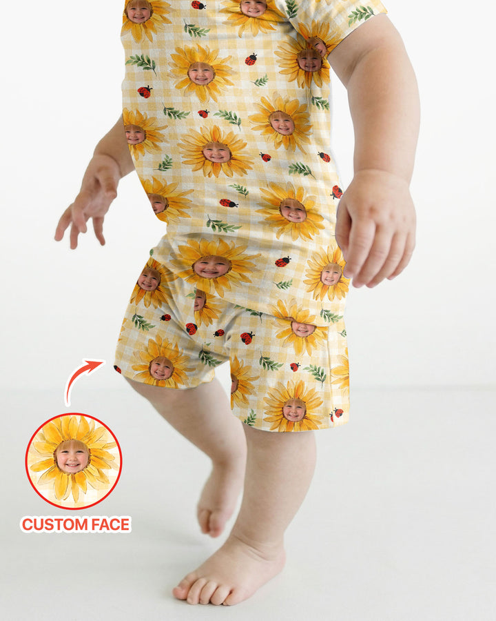 Custom Photo Be The Sunshine Bamboo Two Piece Short Sleeve Shorts Pajama Set