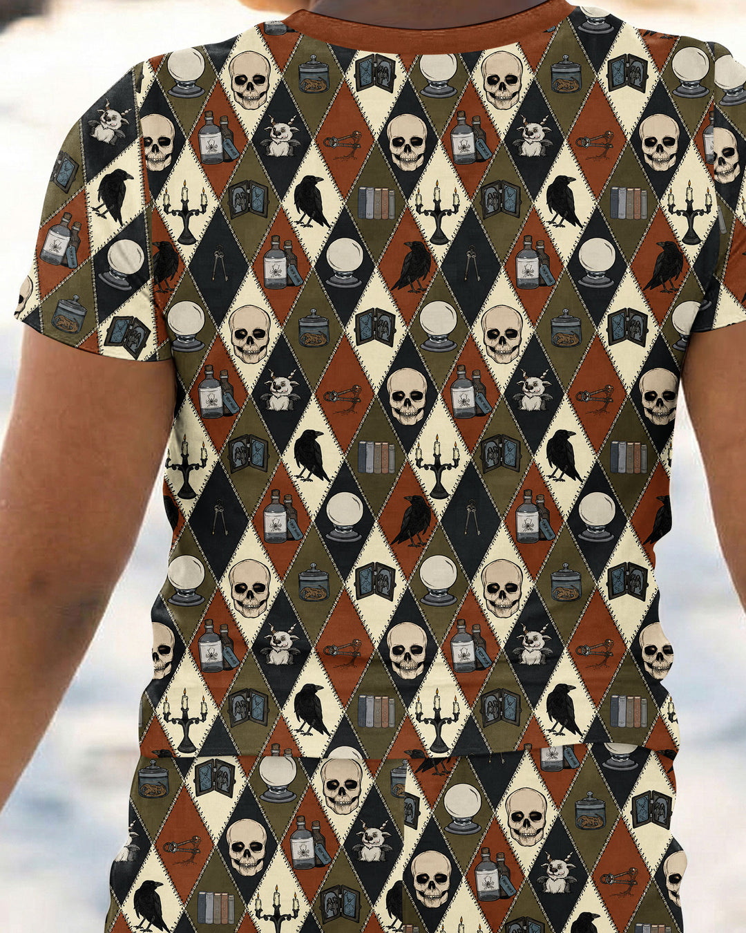 Retro Gothic Halloween Patchwork Bamboo Two Piece Short Sleeve Pajama Set