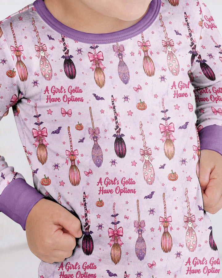 A Girl's Gotta Have Options Witch Brooms Bamboo Two Piece Long Sleeve Pajama Set