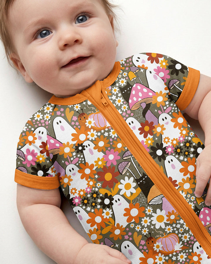 Retro Ghost Mushroom Floral Halloween Bamboo Shorty Zippy