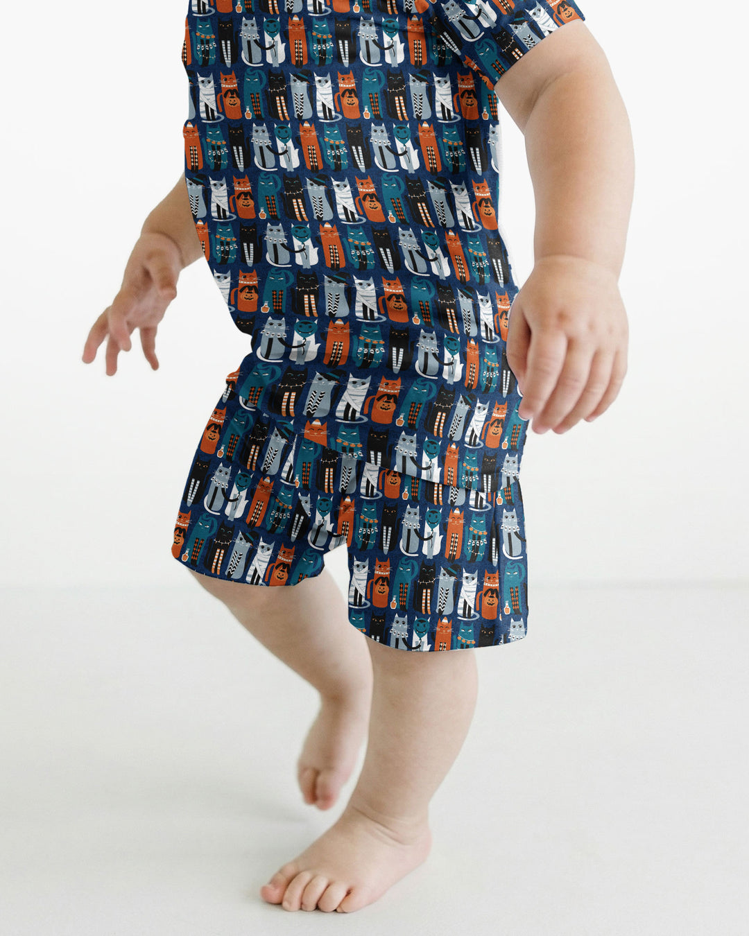 Retro Halloween Cat Bamboo Two Piece Short Sleeve Shorts Pajama Set