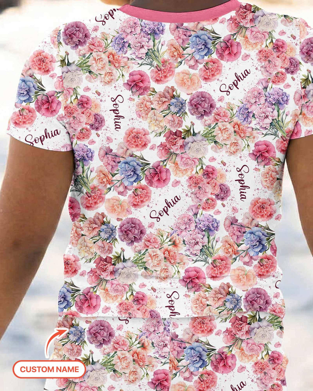Custom Name Birth Month Flowers Bamboo Two Piece Short Sleeve Pajama Set