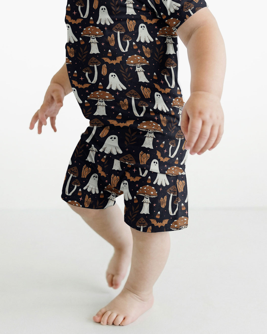 Retro Halloween Whimsy Bamboo Two Piece Short Sleeve Shorts Pajama Set