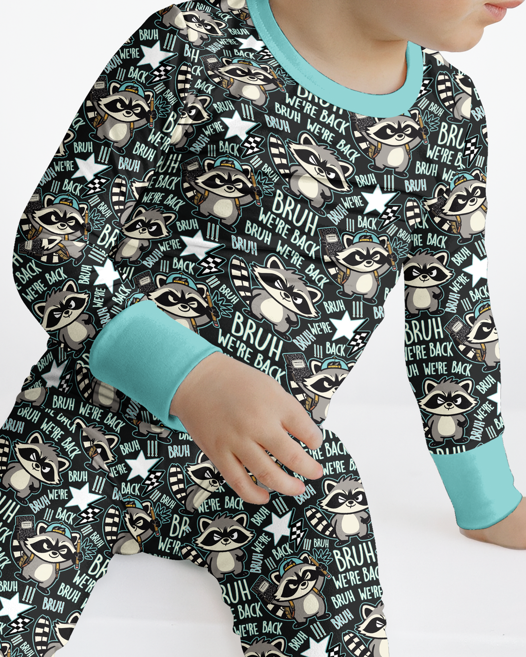 Bruh We're Back Raccoon Bamboo Two Piece Long Sleeve Pajama Set