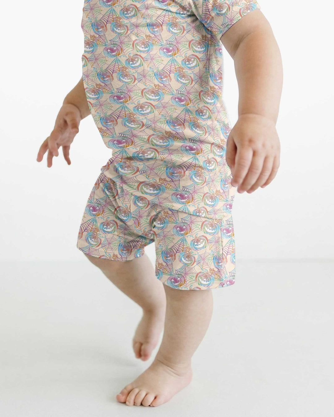 Pastel Halloween Jack O Lanterns Bamboo Two Piece Short Sleeve Shorts Pajama Set
