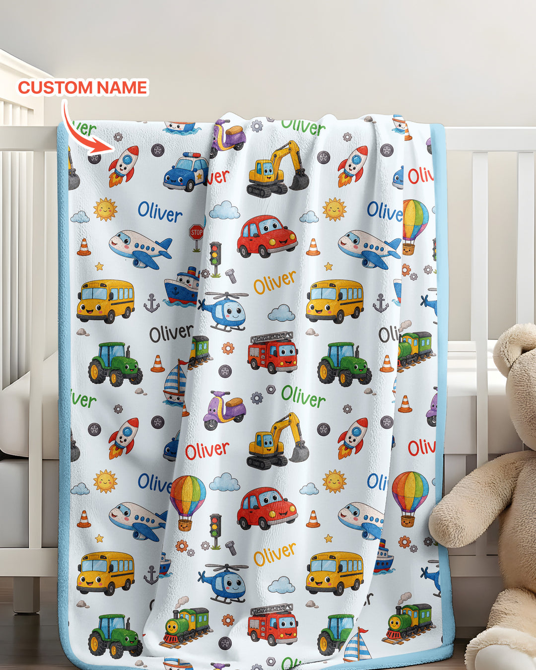 Custom Name Cute Transport Bamboo Blanket