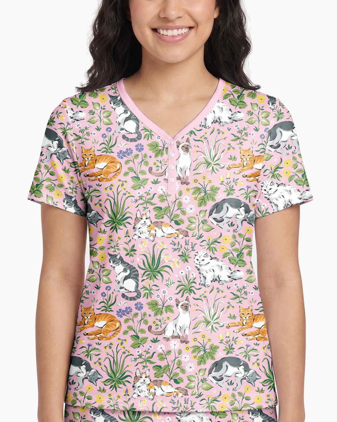 Kitten Garden Family Matching Bamboo Women Short Sleeve Short Pajama Set