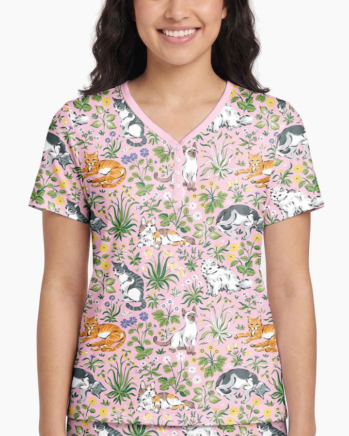 Kitten Garden Family Matching Bamboo Women Short Sleeve Short Pajama Set