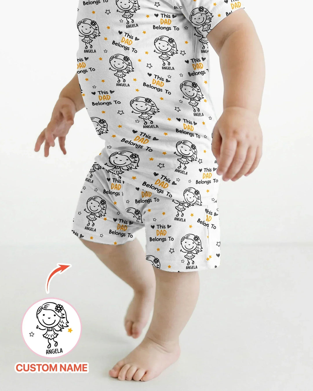 Custom Name This Dad Belongs To Doodle Bamboo Two Piece Short Sleeve Shorts Pajama Set