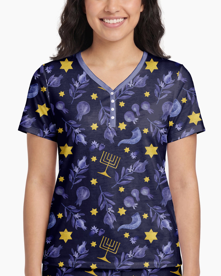 Rosh Hashanah Night Family Matching Bamboo Women Short Sleeve Short Pajama Set