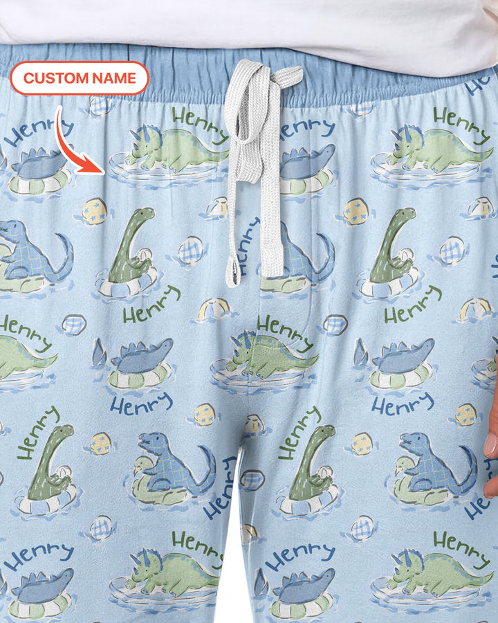 Dinos Swimming Custom Name Bamboo Men's Pajama Set