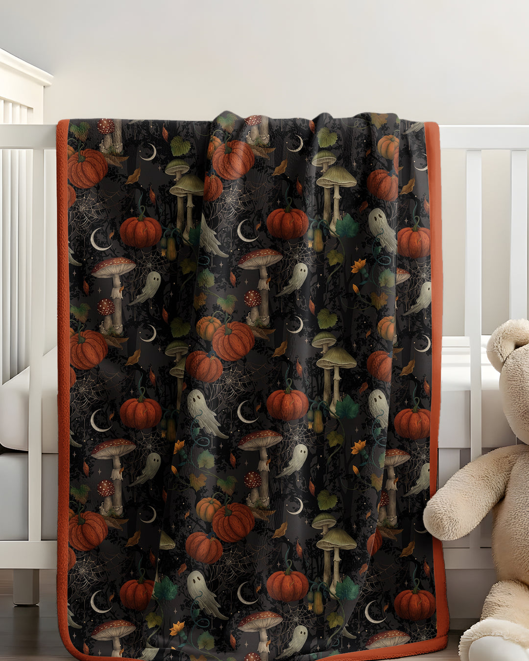 Spooky Cute Ghost Pumpkin Mushroom Halloween Bamboo Blanket
