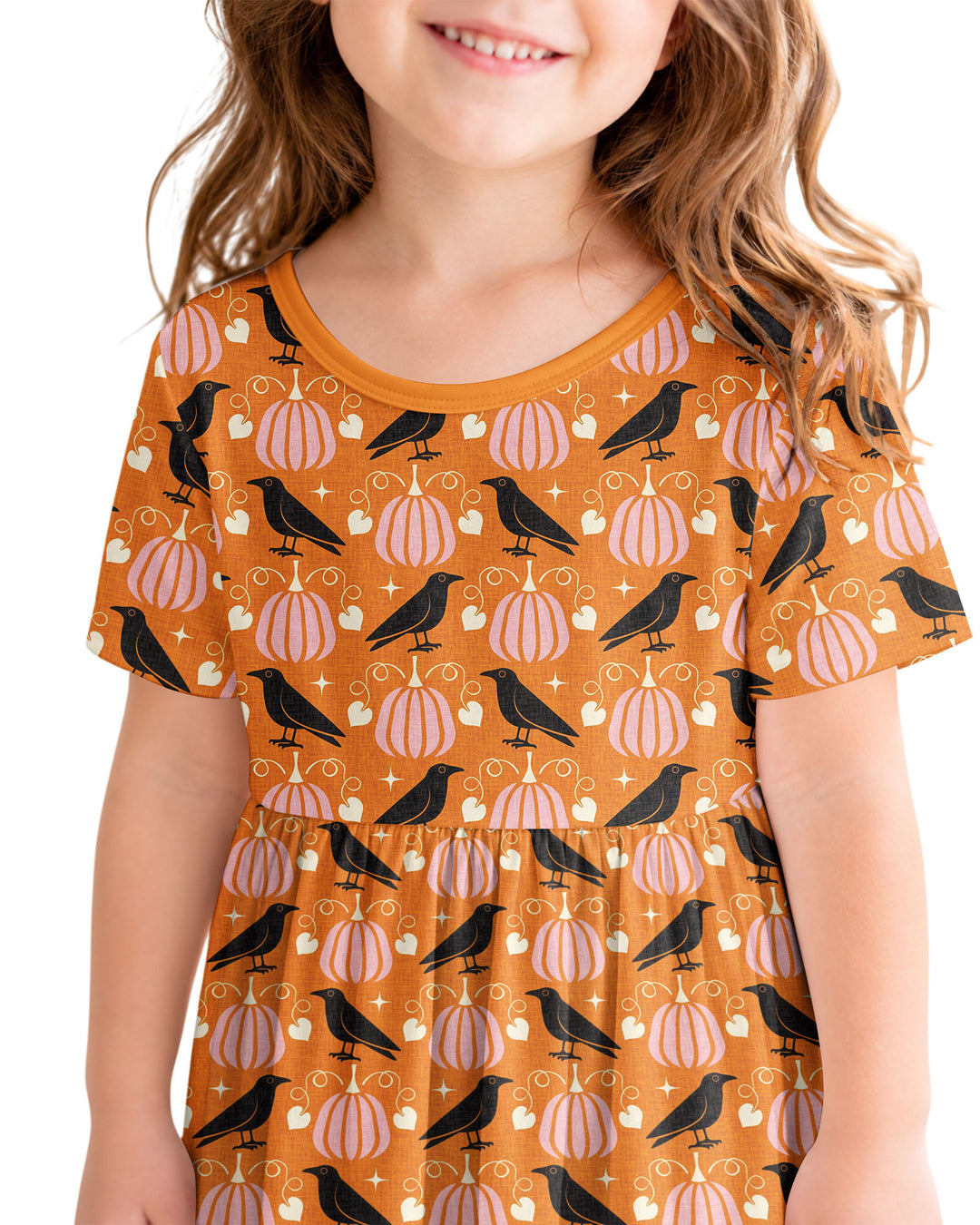 Ravens in a Pumpkin Patch - Orange Pink Bamboo Twirl Dress