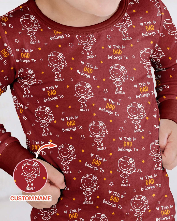 Custom Name This Dad Belongs To Doodle Bamboo Two Piece Long Sleeve Pajama Set