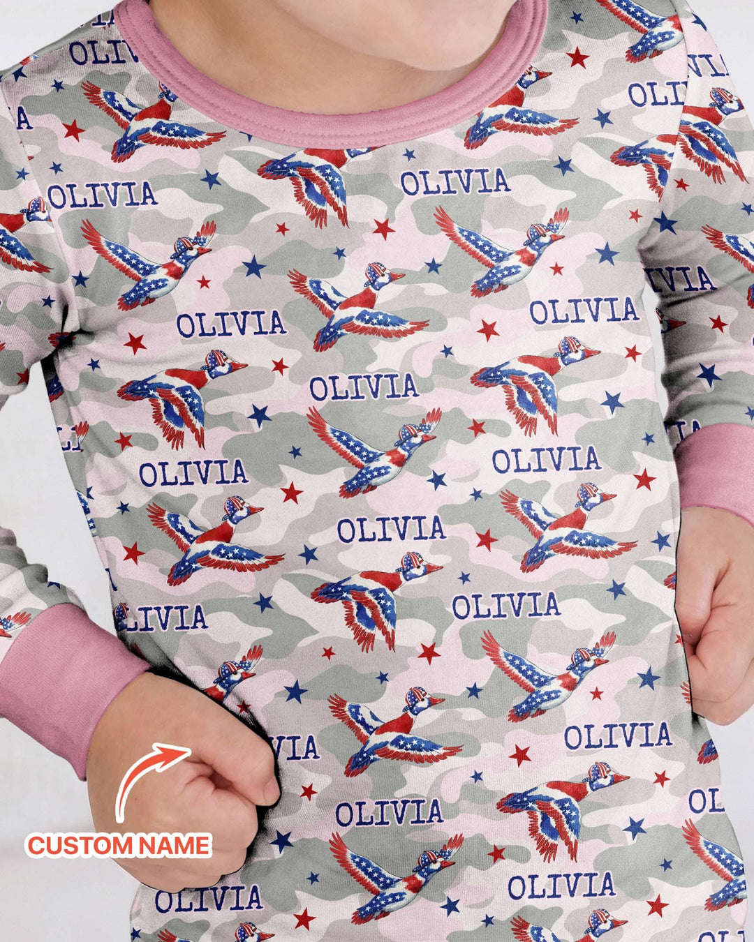Custom Name America Mallard Duck Family Matching Bamboo Two Piece Long Sleeve Pajama Set