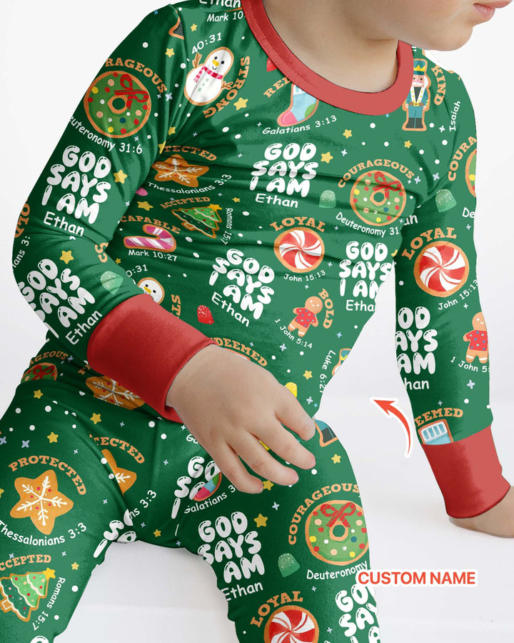 Merry Christmas God Says I Am Custom Name Bamboo Two Piece Long Sleeve Pyjamas Set
