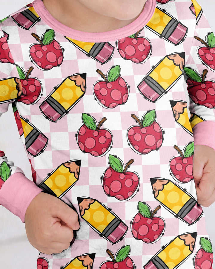 Checkered Apple Scribbles Bamboo Two Piece Long Sleeve Pajama Set