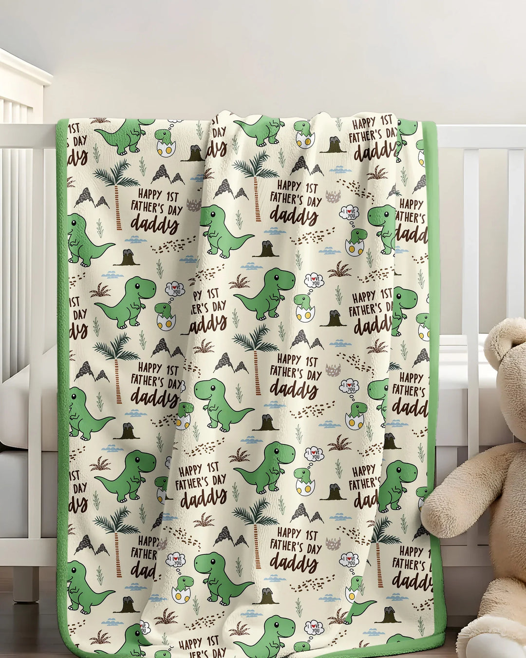 First Father's Day Daddysaurus Bamboo Blanket