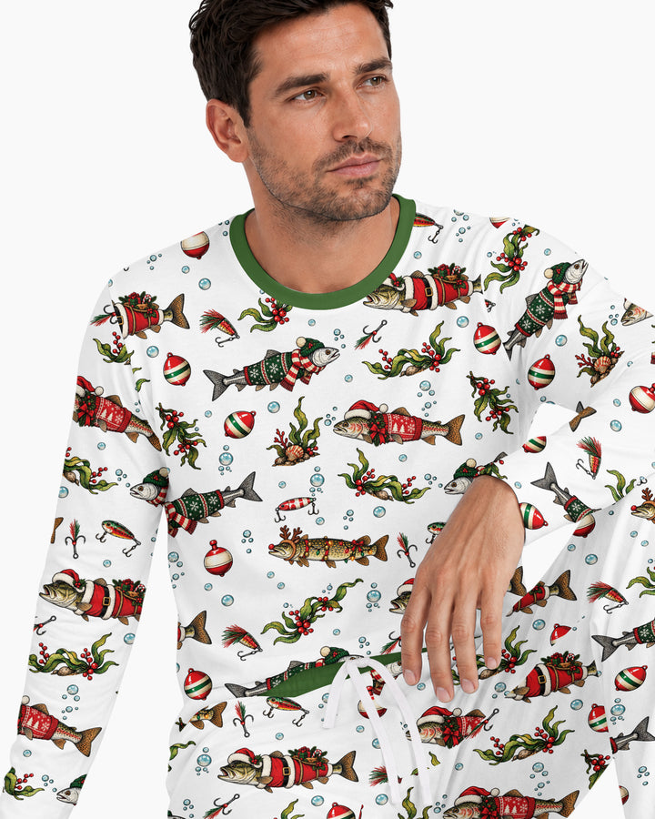 Christmas Trout Fishing Bamboo Men's Pajama Set
