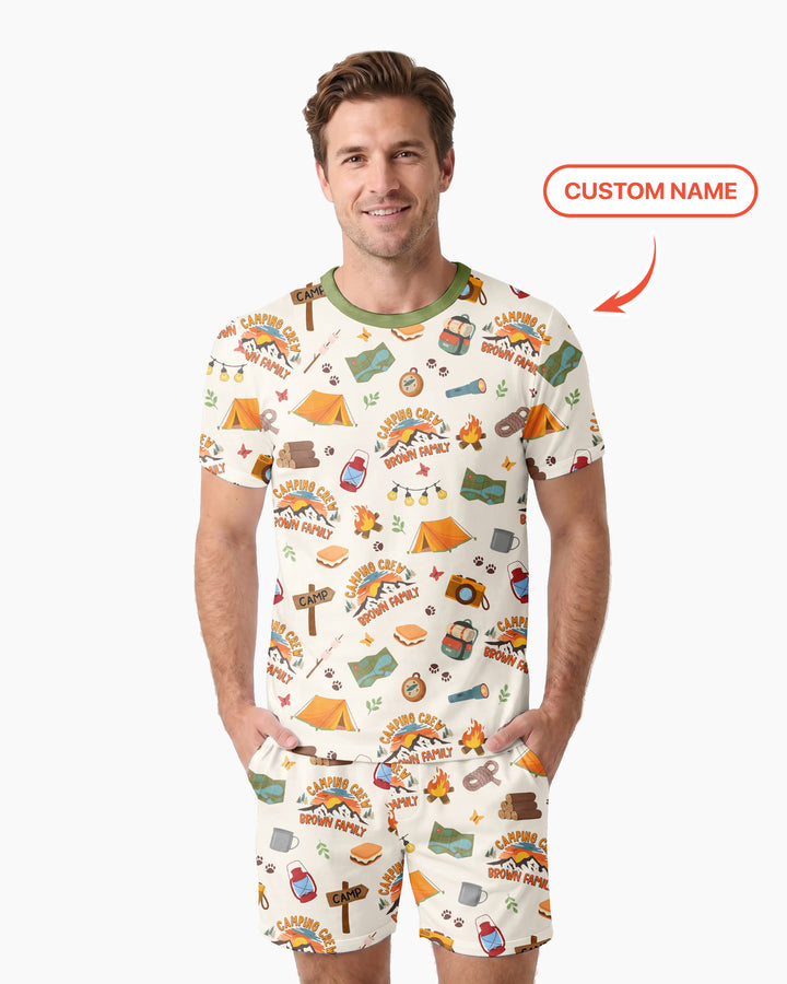 Custom Name Camping Crew Family Matching Bamboo Men Short Sleeve Short Pajama Set