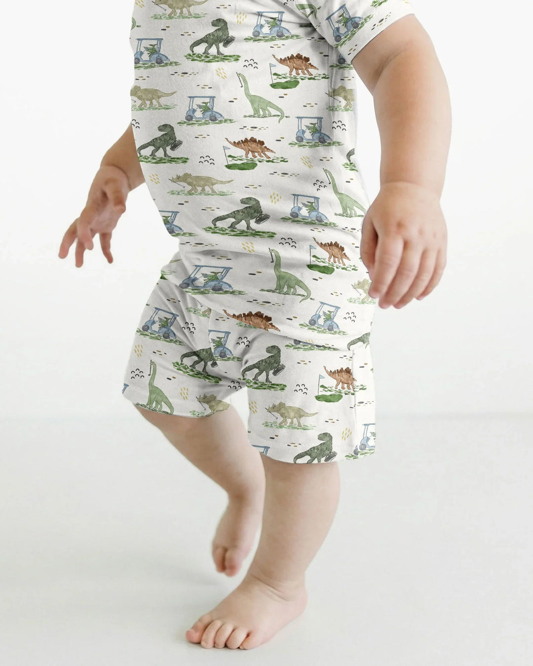 Dinos On The Green Daddy & Me Matching Bamboo Two Piece Short Sleeve Shorts Pajama Set